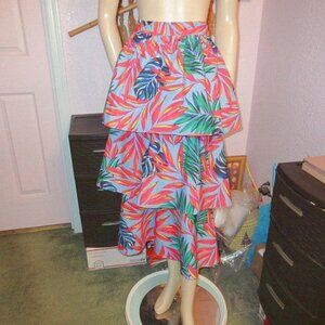 Tabitha Brown Tiered Midi Skirt Size 2X Pull On Lined Ruffle Tropical Resort NWT